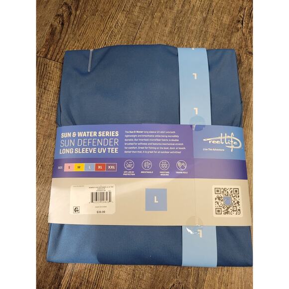 Reel Life SUN & WATER NWT Series Defender Long Sleeve UV Tee Shirt Blue Large - Picture 2 of 2